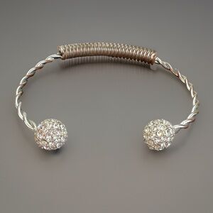 Elegant vintage aged Silvertone twisted bling cuff bracelet